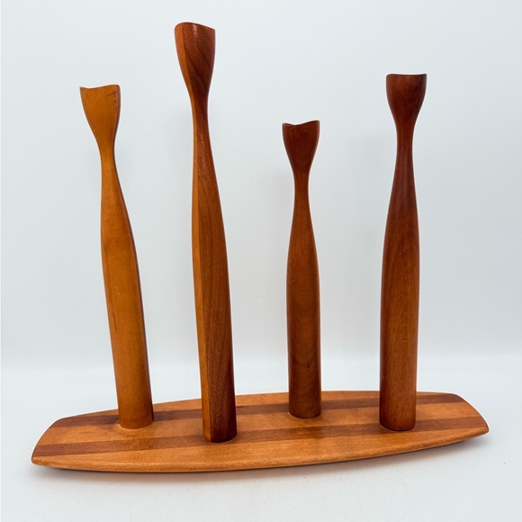 Vintage Danish Modern Teak Candlesticks | Tulip Form | MCM Scandinavian - Picture 14 of 14